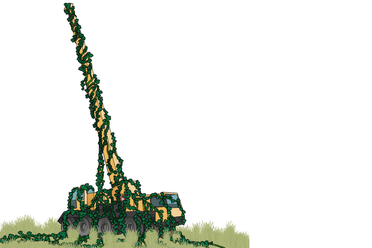 The crane had been there so long that ivy grew (grue) all over it.