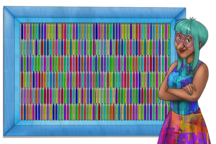 She created a masterpiece using crayons (créer).