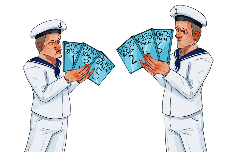 I divided an equal number of DVDs between the sailors (diviser)