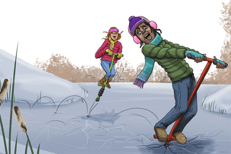 During the winter, they hopped across the frozen pond on (pendant) pogo sticks.