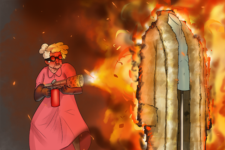 She set fire to the fur (feu) coat