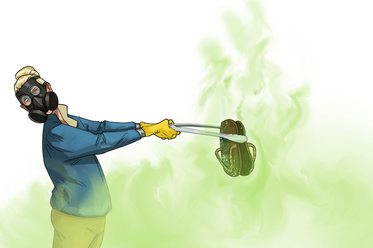 I picked up the smelly flip-flops with a pair of tongs (tongs)