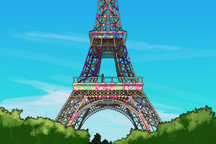 Graffiti was sprayed on the Eiffel Tower.