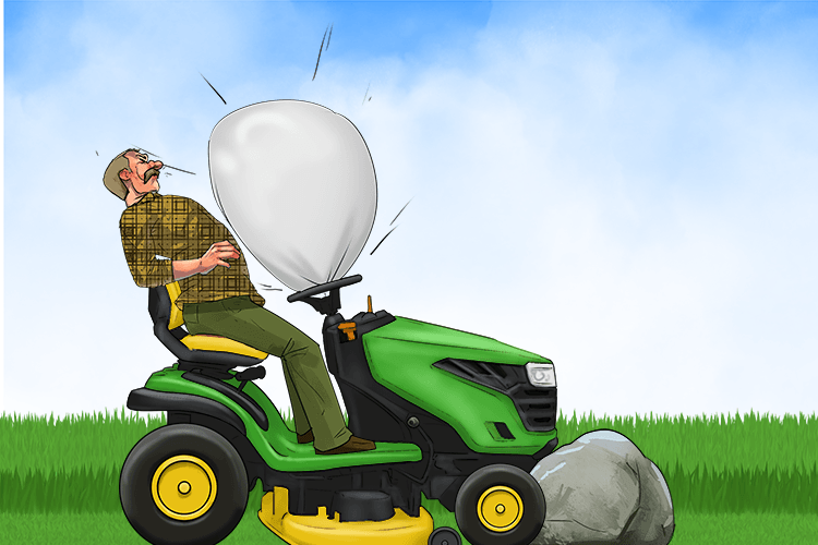 When cutting the grass, the ride on mower's airbag (herbe) went off