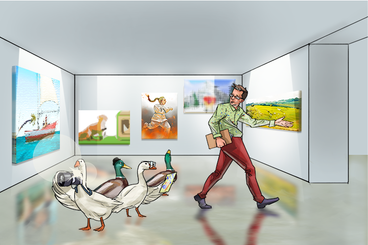 The guide gave a tour to the geese and the ducks (guide)