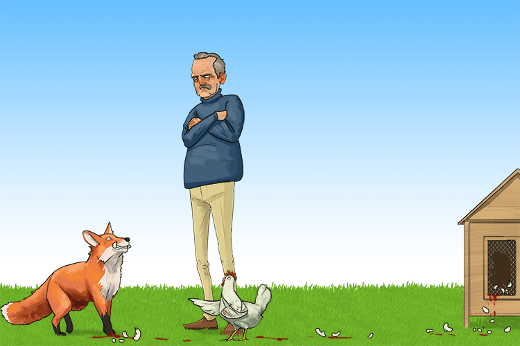 The fox was found guilty of raiding the chicken coop after Pa found the trail of blood (coupable)