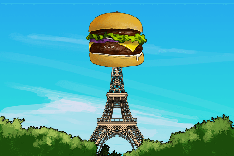 The Eiffel Tower had a hamburger stuck on top.