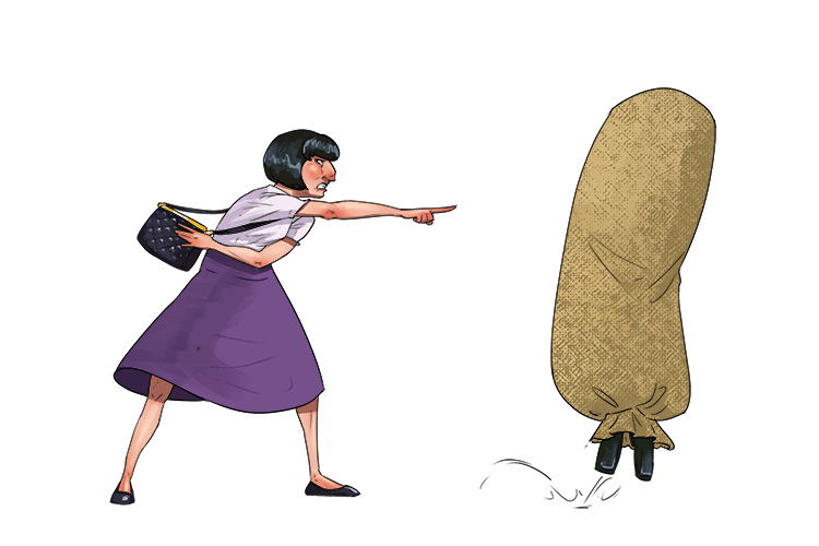 The boss had an expensive handbag and would put a sack on a man (sac à main) if they touched it