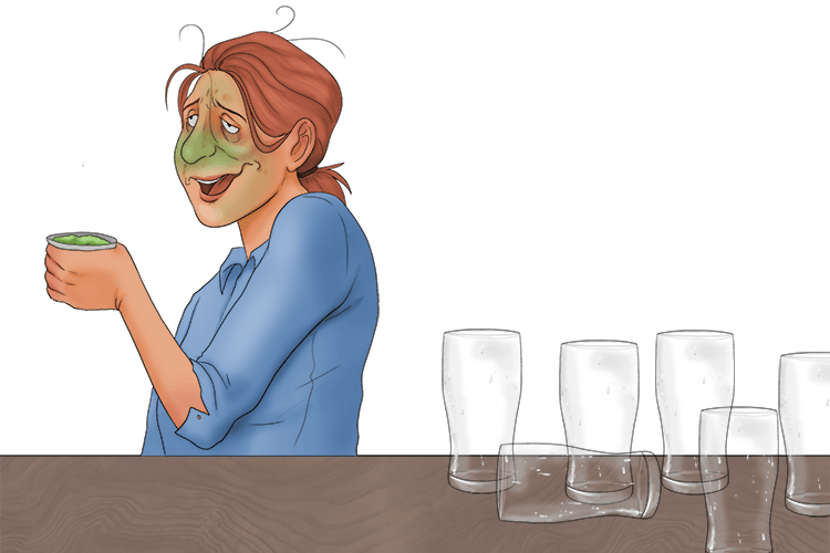 She had such a bad hangover, so the girl doesn't want anything but wasabi (gueule de bois).