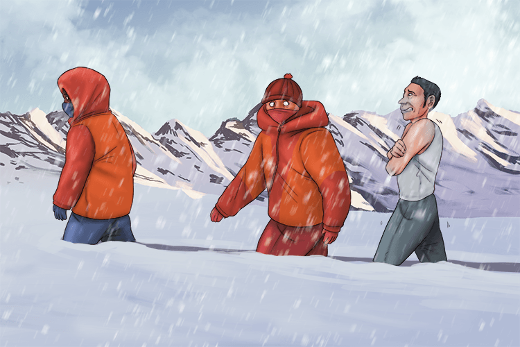 Everyone wore heavy jackets apart from one person who just wore a vest (veste).