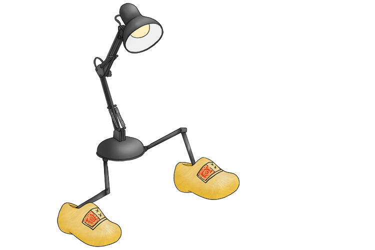 The lamp clomped (lampe) around in clogs.