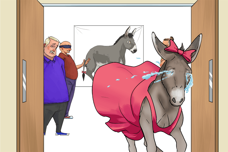 I could see her leave the party in tears (partir)