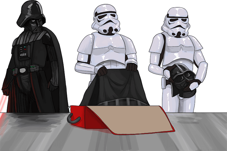 Lift the suit out of his luggage carefully, or Darth Vader (soulever) will not be happy.