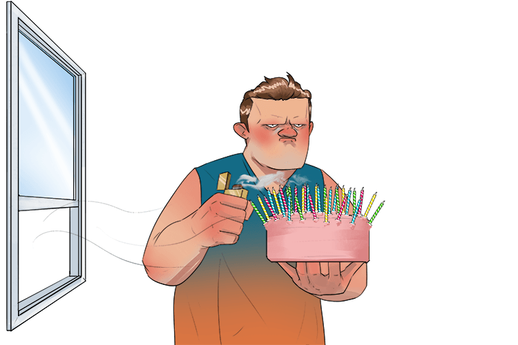 The lighter was put out by the breeze when lighting the candles on the cake (briquet)