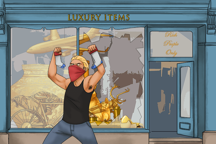 Instead of taking the luxury products, they looted socks (luxe).