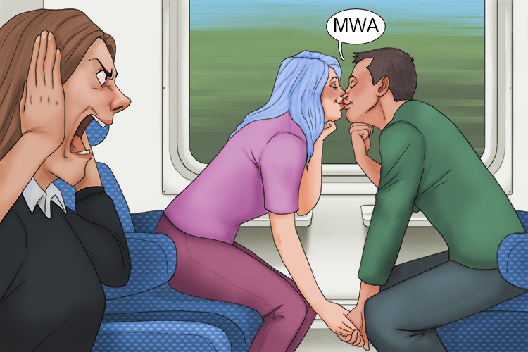 Another passenger shouted "excuse me!" at the couple making loud mwa (moi) noises as they kissed in the quiet carriage of the train.