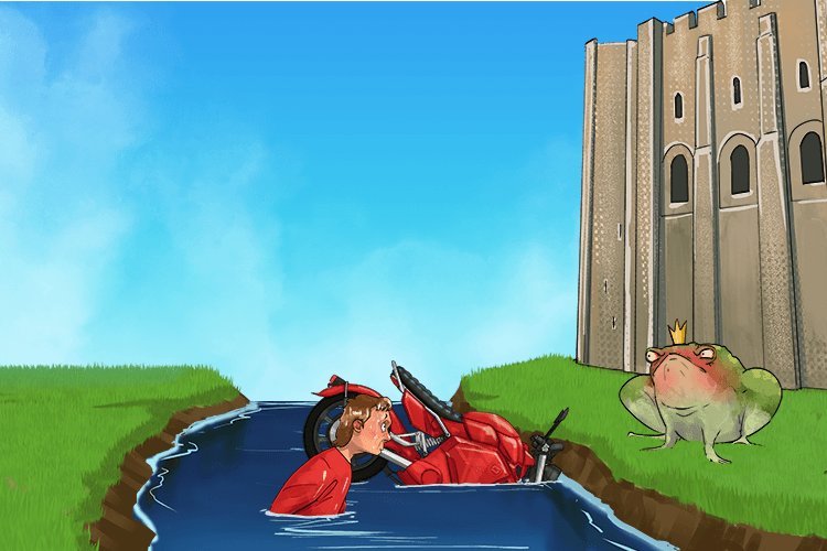 I rode my motorbike into the moat, the toad (moto) was furious