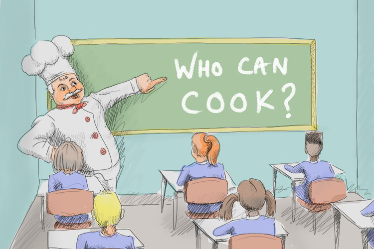 None of the students raised their hand when asked who can (aucun) cook?