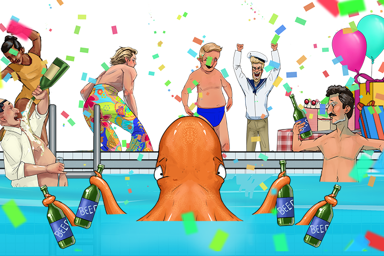 The octopus was invited to a pool party (poulpe)