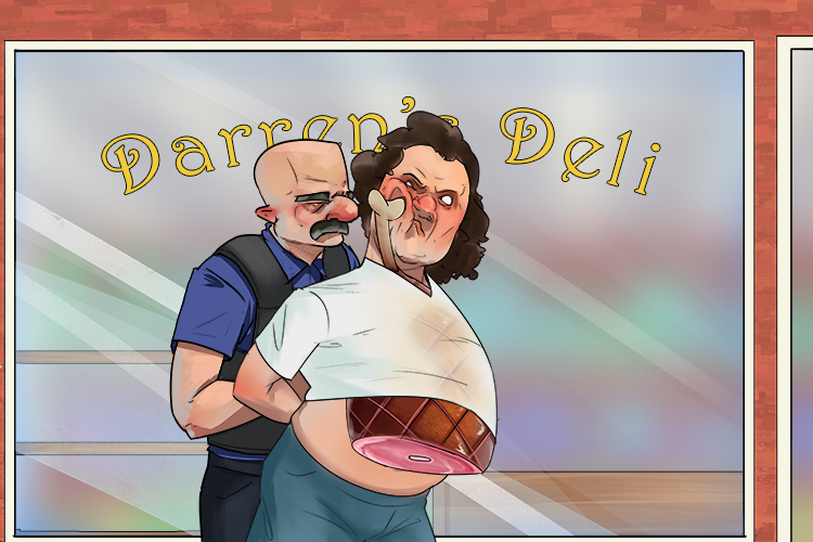His offence was stealing from a deli (délit)
