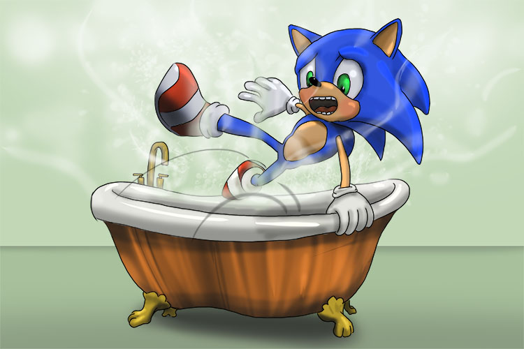 The bathwater reached 100°C and began to boil, which caused Sonic (cent) to jump out.