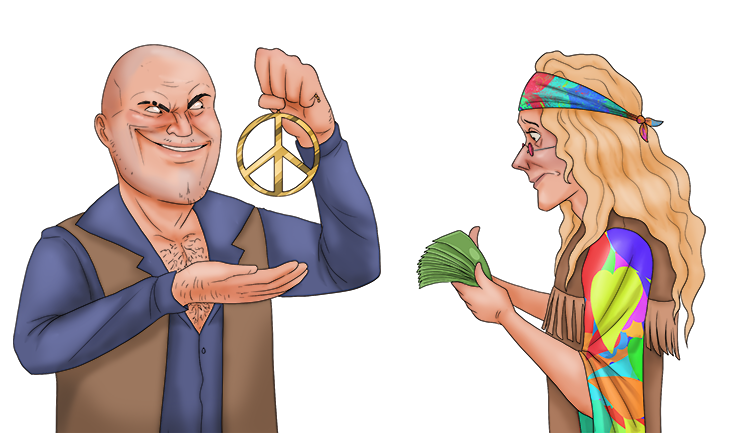 If you want the peace sign, you'll have to pay (paix) for it.