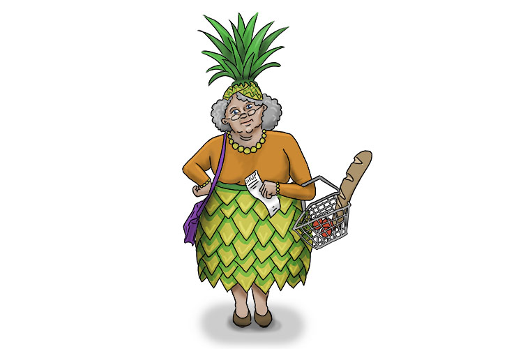 A pineapple costume is what a nana (anana) wore when she went shopping.
