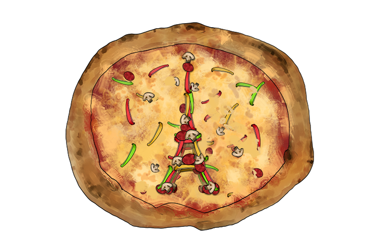 The pizza toppings looked like the Eiffel tower
