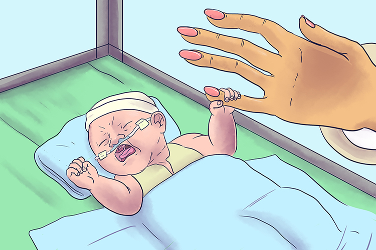 The first breath came from the premature baby as it gasped for air (premier).