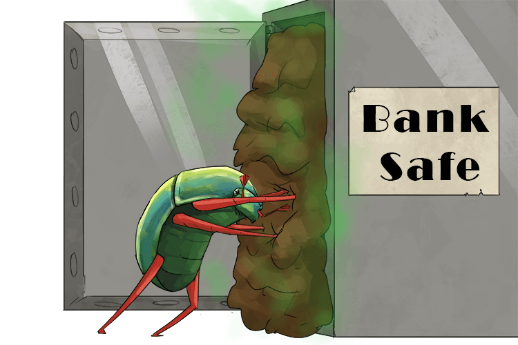 The dung beetle pushes poo into the safe (pousser)