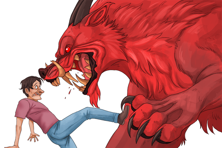He was red with anger. I shouldn't have been rude to the huge (rouge) monster.