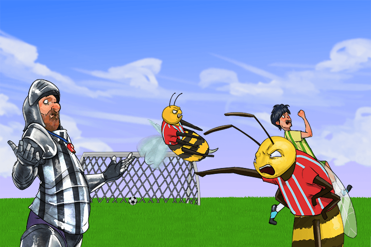 The referee wore armour because the bees were causing trouble (arbitre)
