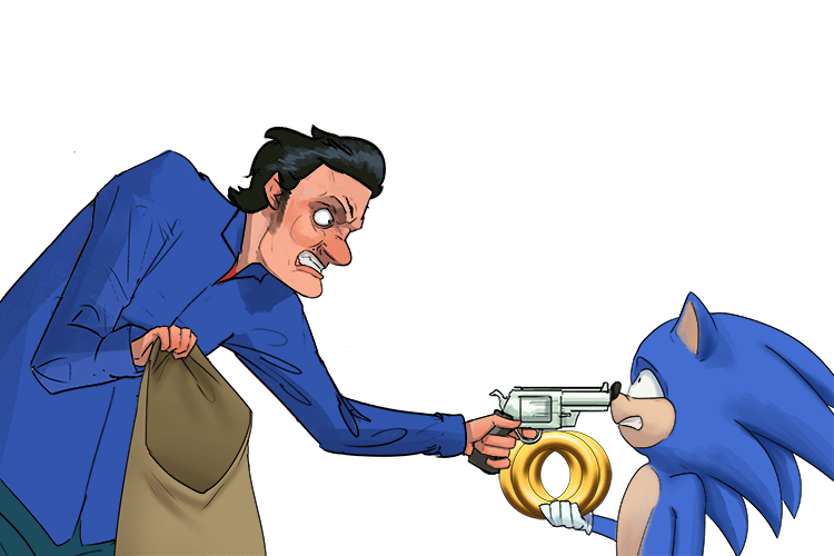 "Put all the rings in the bag!" (bague) Said the robber