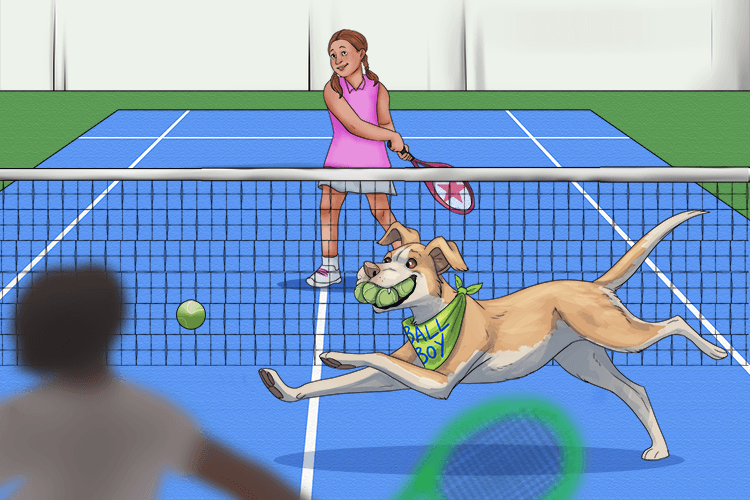 I run around a tennis court collecting balls for a career (courir).