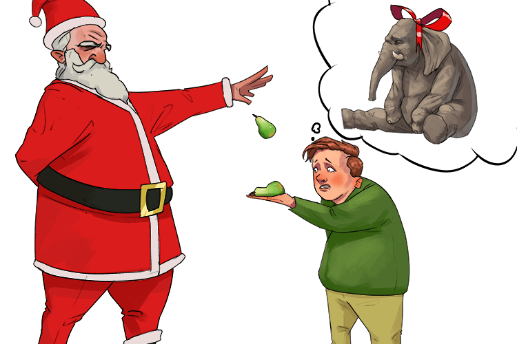 Santa would only bring us pears, and no elephants (Père Noël) like we asked for