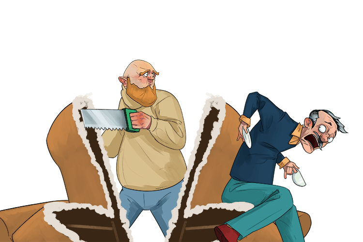 I used a saw to cut the seat (scie) in half