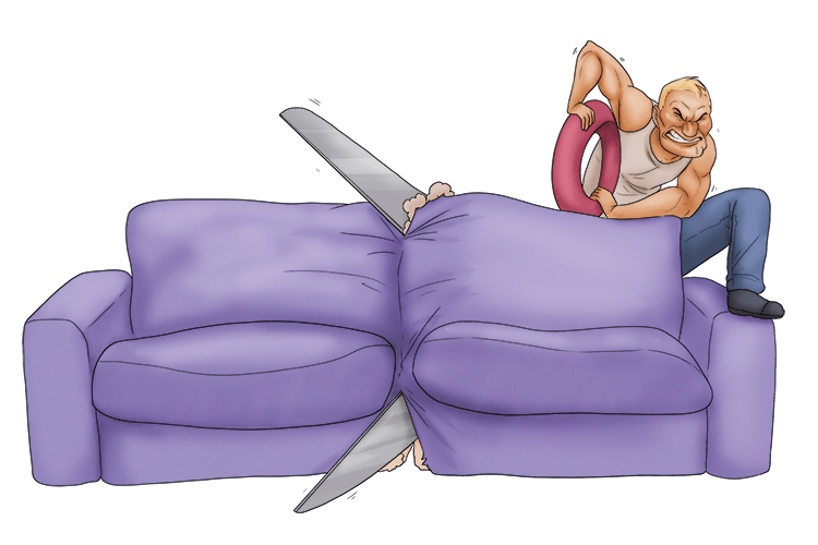 I used my scissors to make two seats from one sofa (ciseaux).