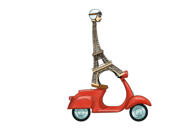 The Eiffel Tower was riding a scooter