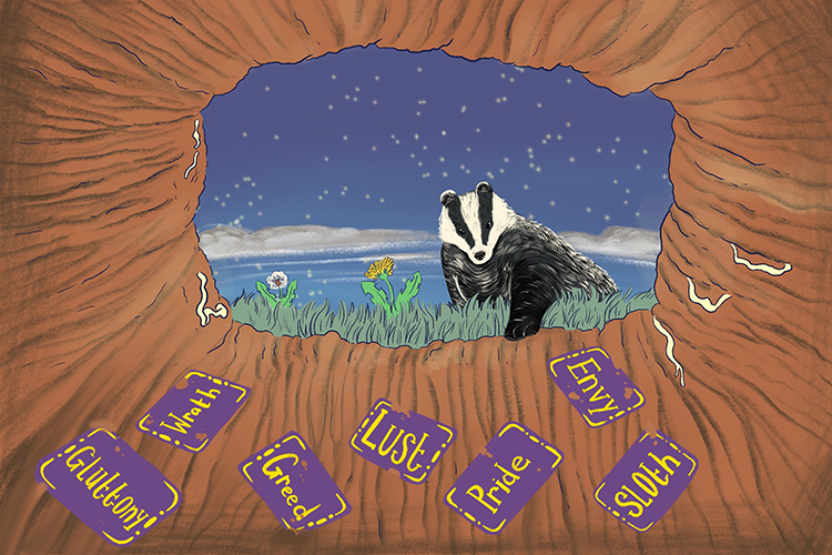 Tarot cards with the seven deadly sins had been left in the entrance to the badger's sett (sept).