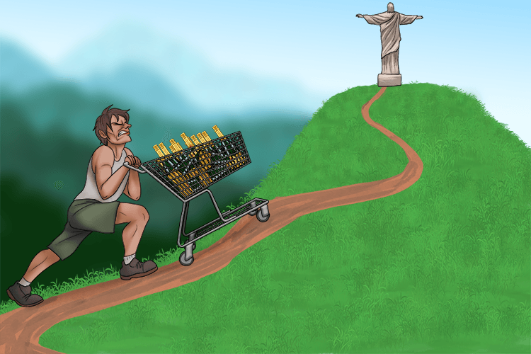 I pushed the shopping trolley full of champagne up a mountain in Rio (chariot) de Janeiro.