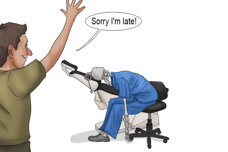 I said sorry to the dentist for being so late (désolé).