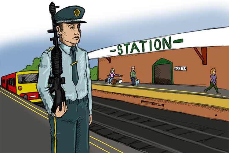 The station was expecting trouble from some passengers, so a guard (gare) was mounted.
