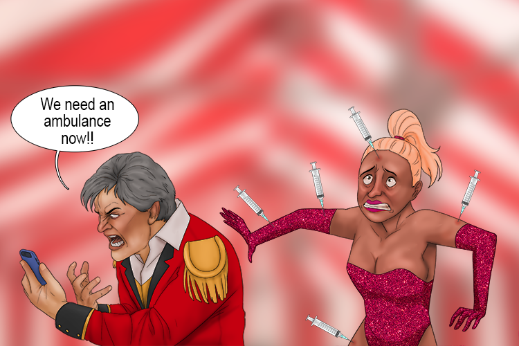 After I juggled syringes at the circus, they rang (seringue) for an ambulance.