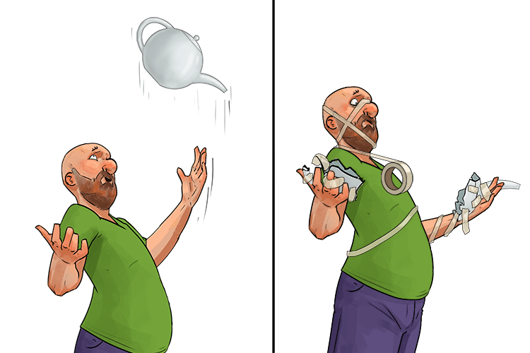 The teapot had to be taped back together after I threw it in the air (théière)