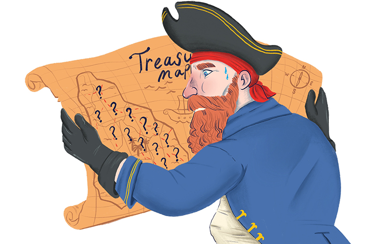 The Pirate was unlucky that the thirteen places where he buried treasure (treize) had not been marked on the map.