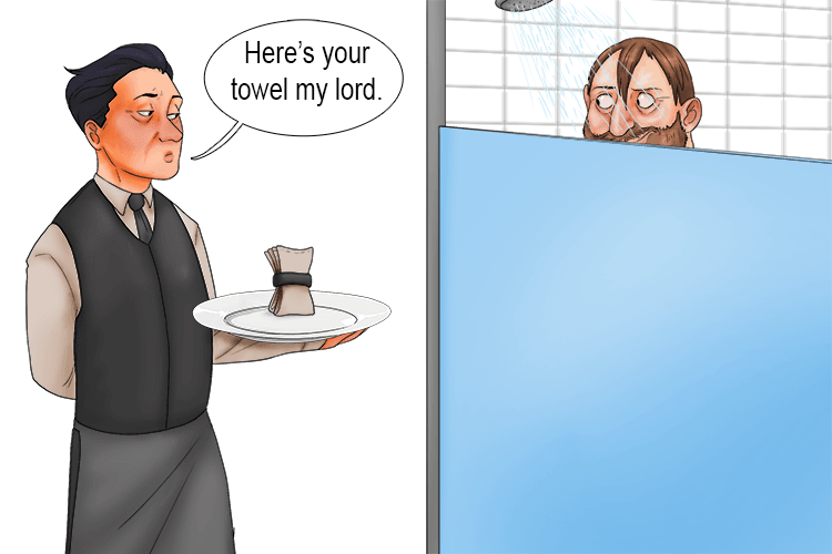 The bath towel was only the size of a serviette (serviette).