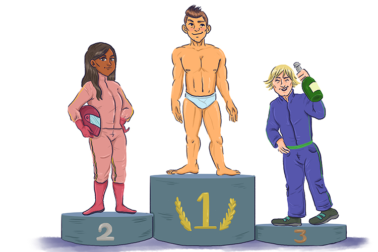 The number one driver stood on the top step of the podium in just his underwear (un).