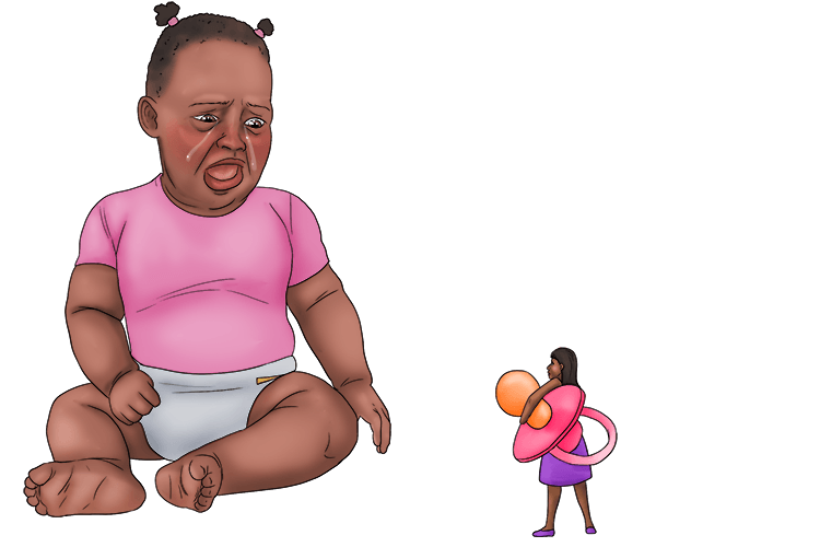 Under her arm was a giant soother (sous), for when the giant baby started crying again.