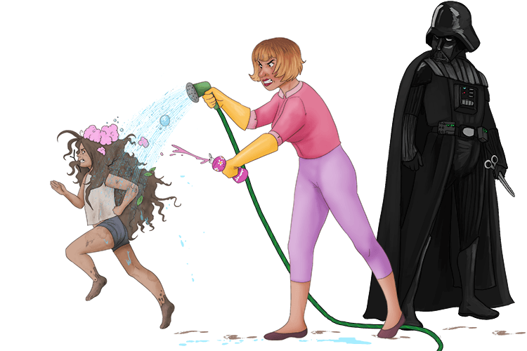 I need to wash and lather your hair before Darth Vader (laver) cuts it.