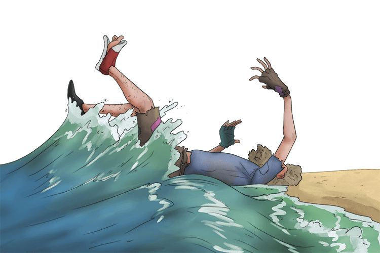 The waves hit the vagabond (vague) sleeping on the beach.